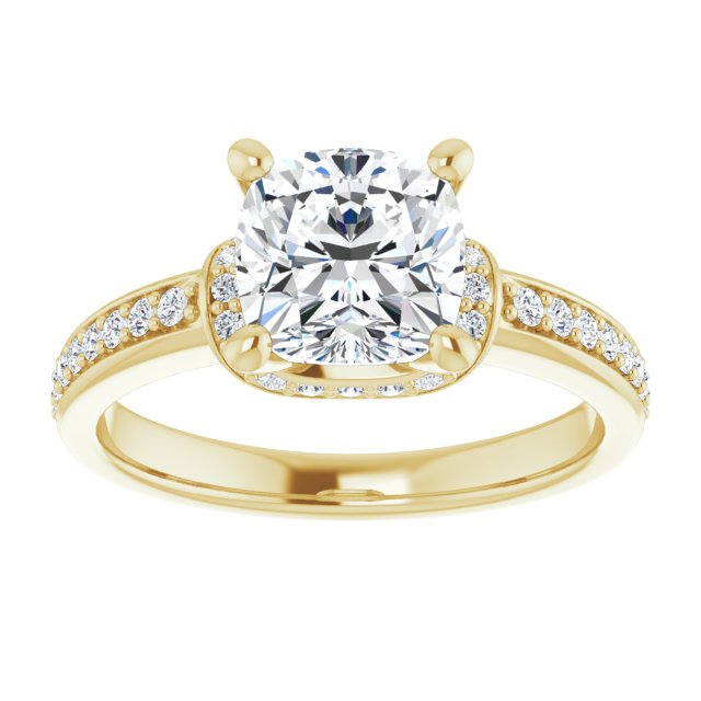 Cubic Zirconia Engagement Ring- The Ella (Customizable Cushion Cut Setting with Organic Under-halo & Shared Prong Band)