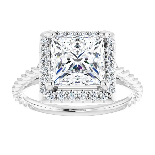 Cubic Zirconia Engagement Ring- The Shiori (Customizable Cathedral-set Princess/Square Cut Design with Halo and Twisty Rope Band)