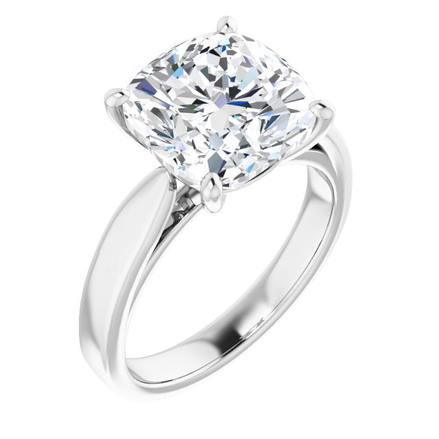 10K White Gold Customizable Cushion Cut Cathedral Solitaire with Wide Tapered Band