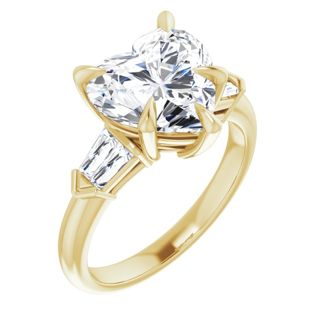 10K Yellow Gold Customizable 5-stone Design with Heart Cut Center and Quad Baguettes