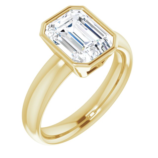 10K Yellow Gold Customizable Bezel-set Emerald/Radiant Cut Solitaire with Wide Band