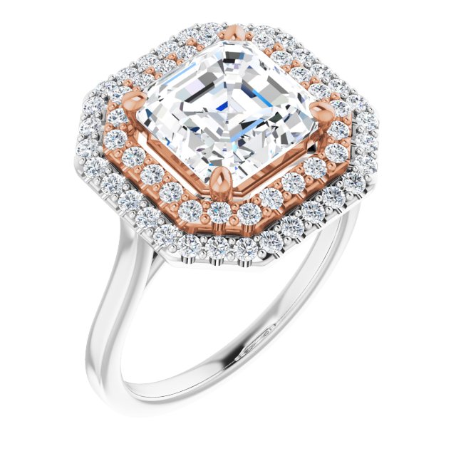 14K White & Rose Gold Customizable Cathedral-set Asscher Cut Design with Double Halo