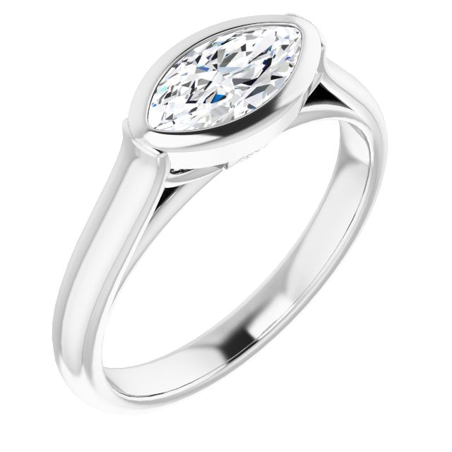 10K White Gold Customizable Cathedral-Bezel Marquise Cut 7-stone "Semi-Solitaire" Design