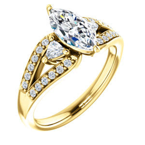 CZ Wedding Set, featuring The Karen engagement ring (Customizable Enhanced 3-stone Design with Marquise Cut Center, Dual Trillion Accents and Wide Pavé-Split Band)