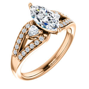 CZ Wedding Set, featuring The Karen engagement ring (Customizable Enhanced 3-stone Design with Marquise Cut Center, Dual Trillion Accents and Wide Pavé-Split Band)