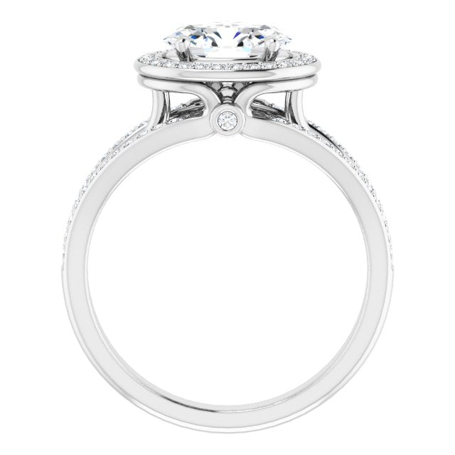 Cubic Zirconia Engagement Ring- The Hanna Jo (Customizable High-set Oval Cut Design with Halo, Wide Tri-Split Shared Prong Band and Round Bezel Peekaboo Accents)