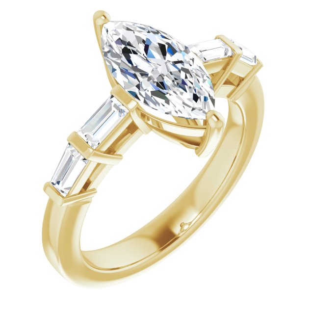 Cubic Zirconia Engagement Ring- The Bodhi (Customizable 9-stone Design with Marquise Cut Center and Round Bezel Accents)