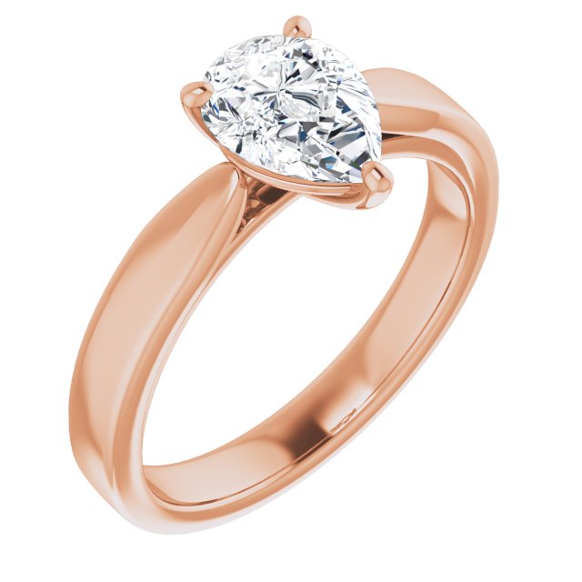 10K Rose Gold Customizable Pear Cut Cathedral Solitaire with Wide Tapered Band