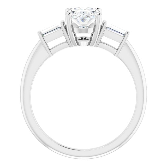 Cubic Zirconia Engagement Ring- The Dayanna Guadalupe (Customizable 3-stone Oval Cut Design with Dual Baguette Accents))
