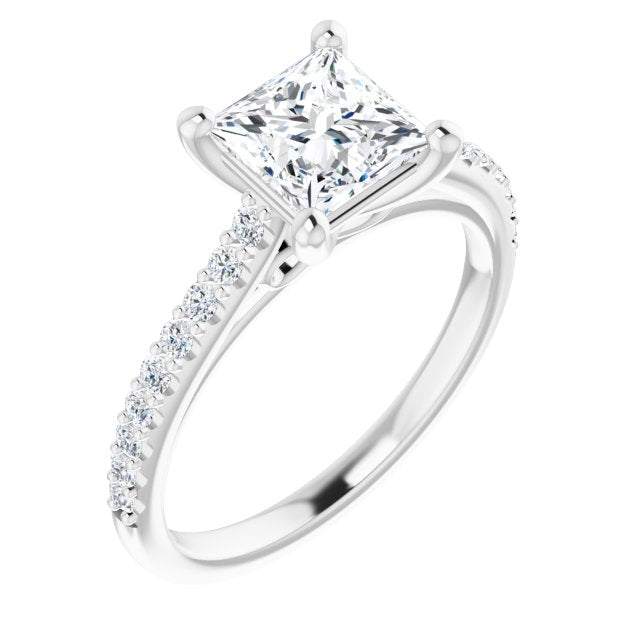 10K White Gold Customizable Cathedral-raised Princess/Square Cut Design with Accented Band and Infinity Symbol Trellis Decoration