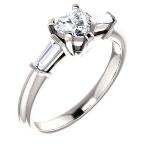 Cubic Zirconia Engagement Ring- The Monica (Customizable Heart Cut Center with Dual Tapered Baguettes)