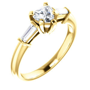 Cubic Zirconia Engagement Ring- The Monica (Customizable Heart Cut Center with Dual Tapered Baguettes)