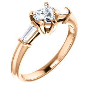 Cubic Zirconia Engagement Ring- The Monica (Customizable Heart Cut Center with Dual Tapered Baguettes)