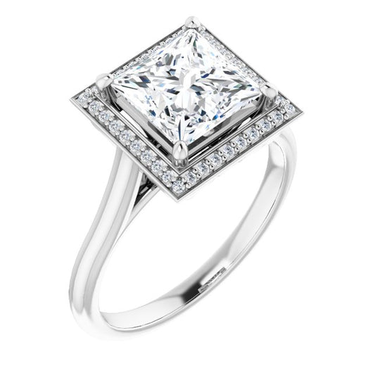 10K White Gold Customizable Cathedral-Raised Princess/Square Cut Halo Style