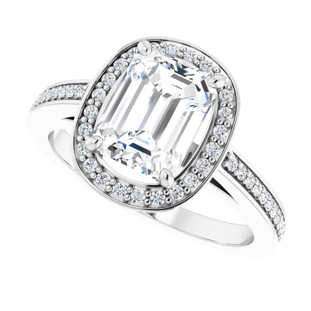 Cubic Zirconia Engagement Ring- The Roseanne (Customizable Cathedral-set Radiant Cut Design with Halo, Thin Shared Prong Band & Round-Bezel Peekaboos)