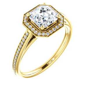 Cubic Zirconia Engagement Ring- The Laila Jean (Customizable Cathedral-set Asscher Cut with Halo and Thin Pavé Band)