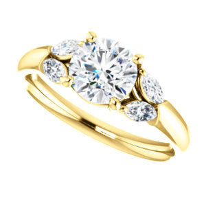 Cubic Zirconia Engagement Ring- The Leeanne (Customizable 5-stone Design with  Round Cut Center and Marquise Accents)
