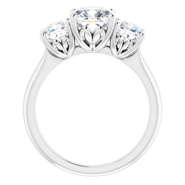 Cubic Zirconia Engagement Ring- The Taryn (Customizable Triple Cushion Cut Design with Decorative Trellis)