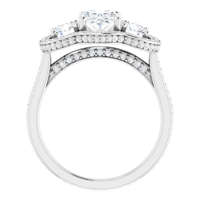 Cubic Zirconia Engagement Ring- The Iekika (Customizable 3-stone Oval Cut Design with Multi-Halo Enhancement and 150+-stone Pavé Band)