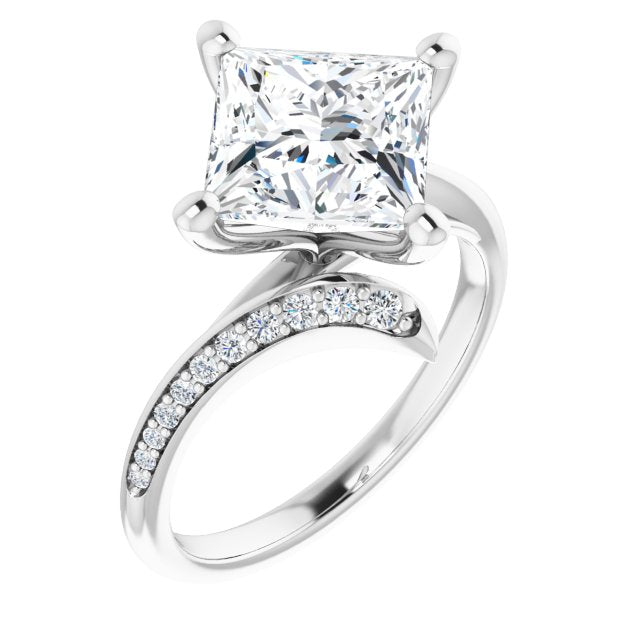 10K White Gold Customizable Princess/Square Cut Style with Artisan Bypass and Shared Prong Band