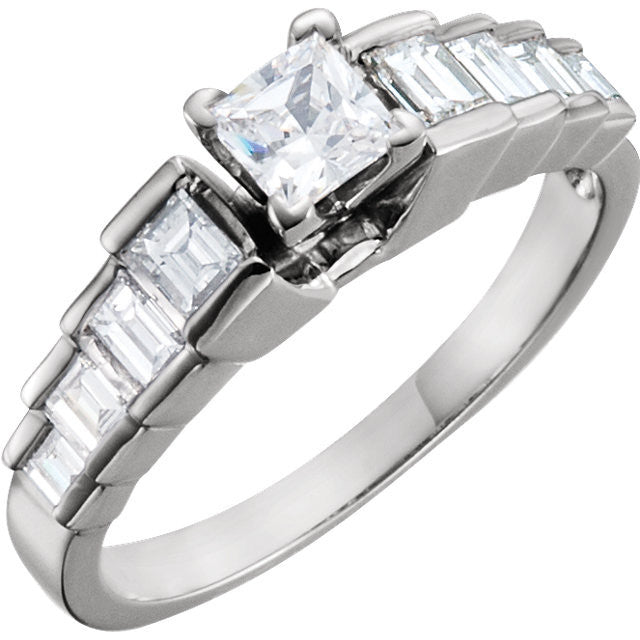Cubic Zirconia Engagement Ring- The Melanie (Customizable Setting with 8-Stone "Stairs" Baguette Channel)
