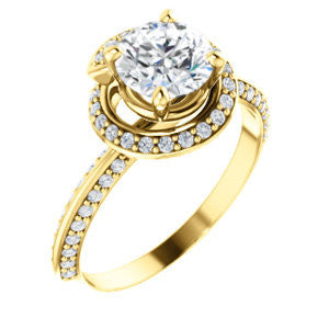 Cubic Zirconia Engagement Ring- The Karly (Customizable Round Cut Design with Bypass Halo and 3-sided Artisan Pavé Band)