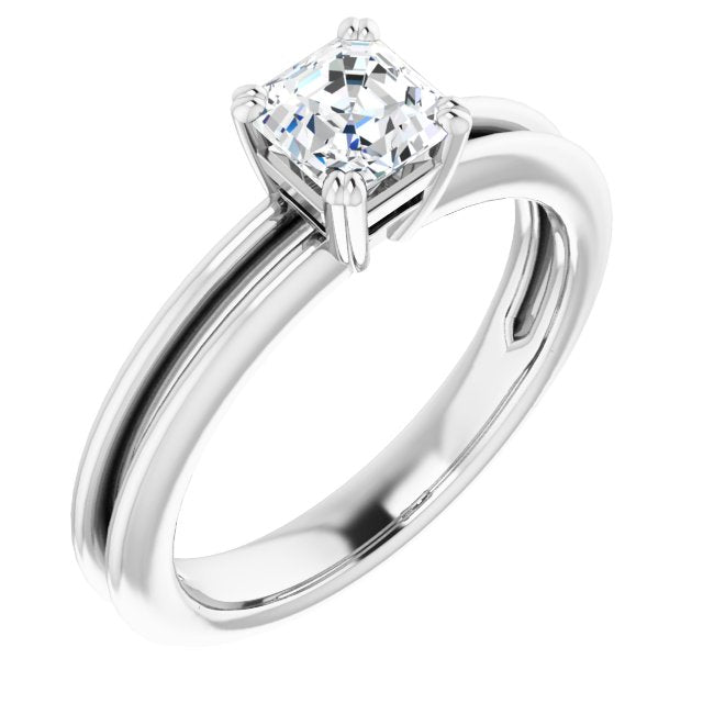 10K White Gold Customizable Asscher Cut Solitaire with Grooved Band