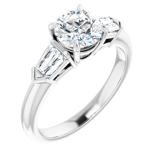 10K White Gold Customizable 5-stone Design with Round Cut Center and Quad Baguettes