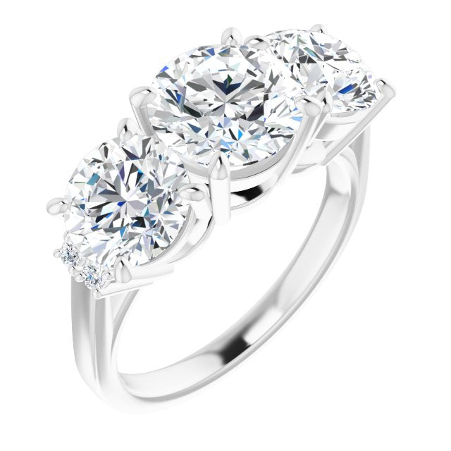 Cubic Zirconia Engagement Ring- The Skylah (Customizable Triple Round Cut Design with Quad Vertical-Oriented Round Accents)