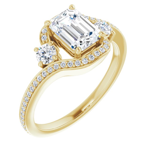 10K Yellow Gold Customizable Emerald/Radiant Cut Bypass Design with Semi-Halo and Accented Band