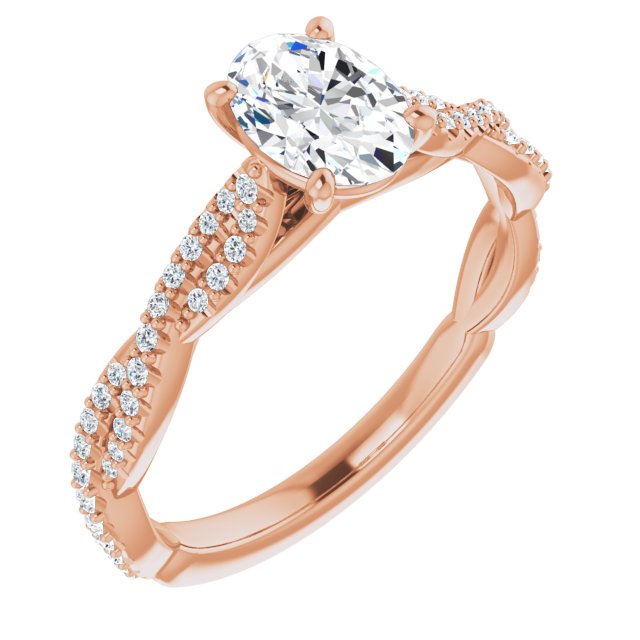 10K Rose Gold Customizable Oval Cut Style with Thin and Twisted Micropavé Band