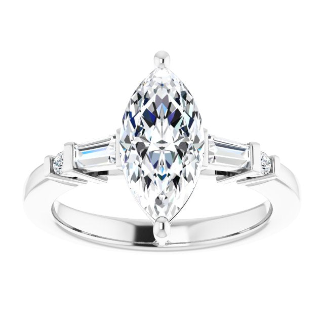 Cubic Zirconia Engagement Ring- The Belem (Customizable 5-stone Baguette+Round-Accented Marquise Cut Design))