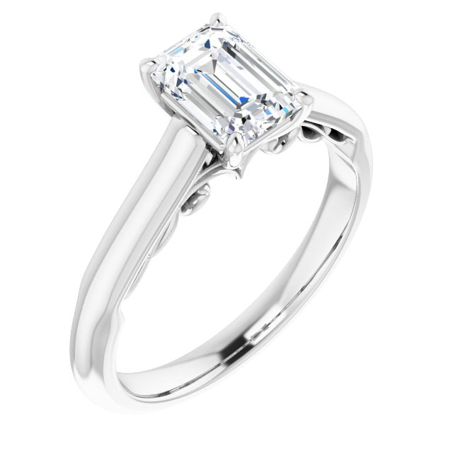 10K White Gold Customizable Emerald/Radiant Cut Cathedral Solitaire with Two-Tone Option Decorative Trellis 'Down Under'