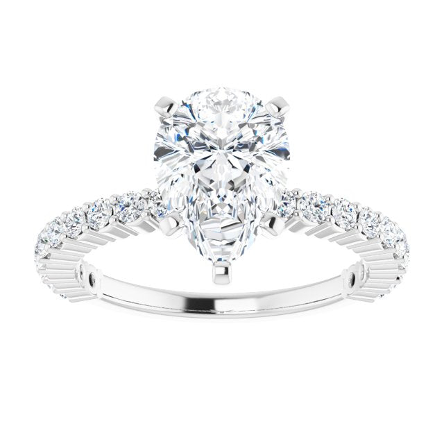 Cubic Zirconia Engagement Ring- The Thea (Customizable 5-prong Pear Cut Design with Thin, Stackable Pavé Band)