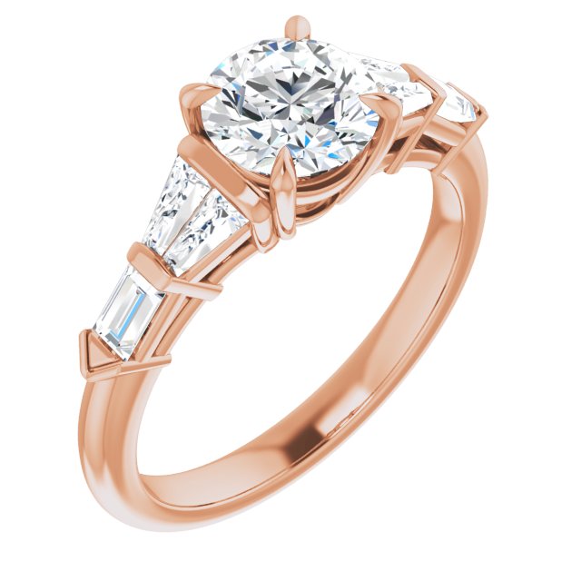 10K Rose Gold Customizable 7-stone Design with Round Cut Center and Baguette Accents