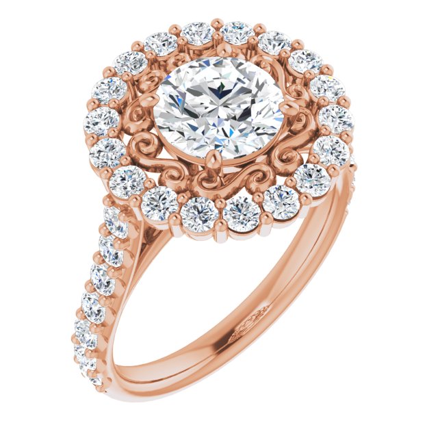 10K Rose Gold Customizable Round Cut Cathedral Style with Oversized Halo