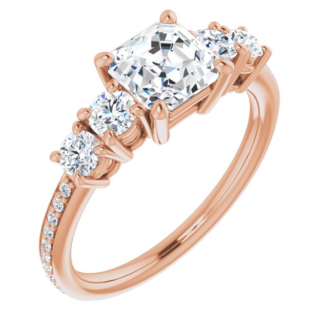 10K Rose Gold Customizable 5-stone Asscher Cut Design Enhanced with Accented Band