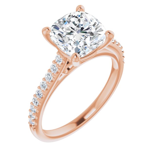 10K Rose Gold Customizable Cathedral-raised Cushion Cut Design with Accented Band and Infinity Symbol Trellis Decoration