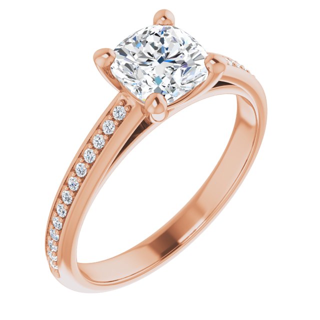 10K Rose Gold Customizable Cathedral-set Cushion Cut Style with Shared Prong Band