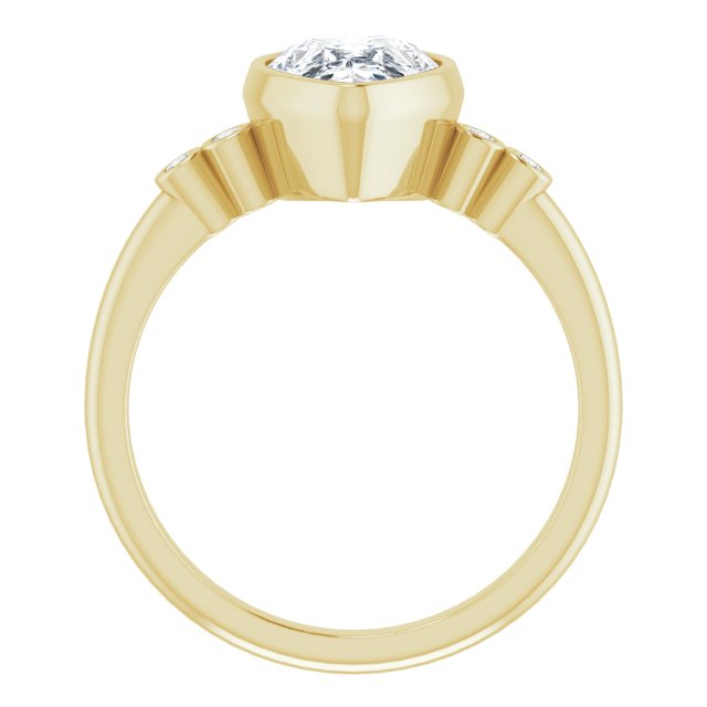 Cubic Zirconia Engagement Ring- The Mandira (Customizable 5-stone Bezel-set Pear Cut Design with Quad Round-Bezel Side Stones)