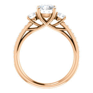 Cubic Zirconia Engagement Ring- The Kristin (Customizable Round Cut 3-stone Design Enhanced with Pavé Band)