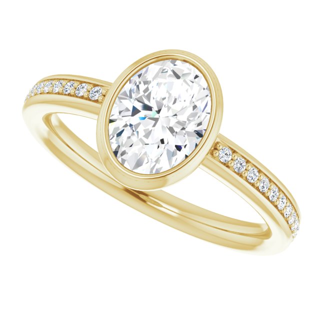 Cubic Zirconia Engagement Ring- The Greta (Customizable Bezel-Set Oval Cut Center with Thin Shared Prong Band)