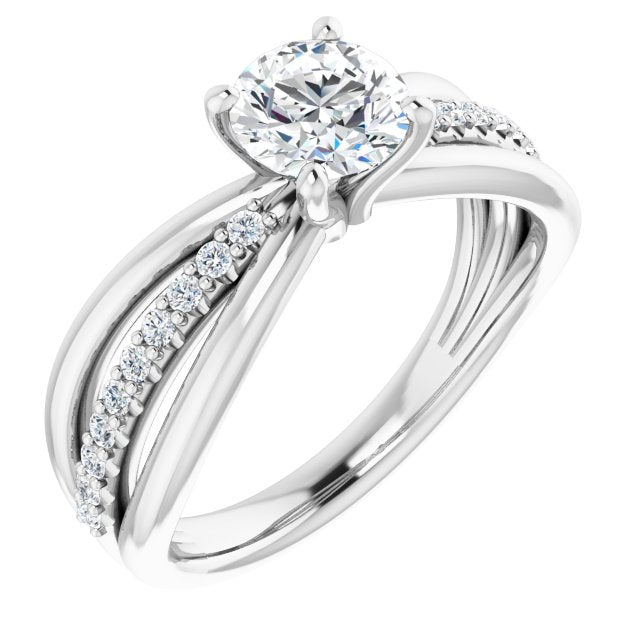 10K White Gold Customizable Round Cut Design with Tri-Split Accented Band
