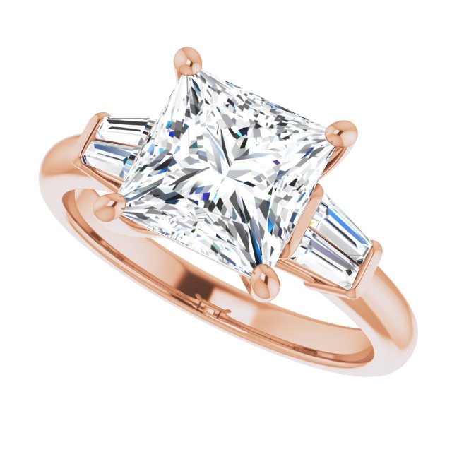 Cubic Zirconia Engagement Ring- The Chloe (Customizable 5-stone Princess/Square Cut Style with Quad Tapered Baguettes)