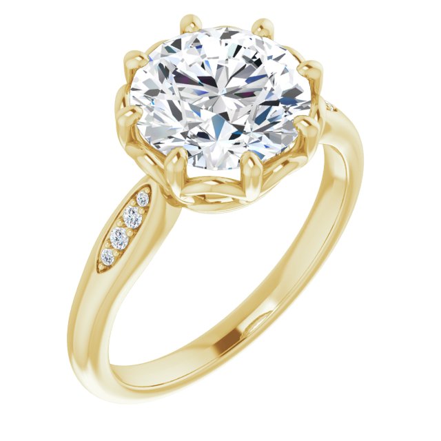 10K Yellow Gold Customizable 9-stone Round Cut Design with 8-prong Decorative Basket & Round Cut Side Stones