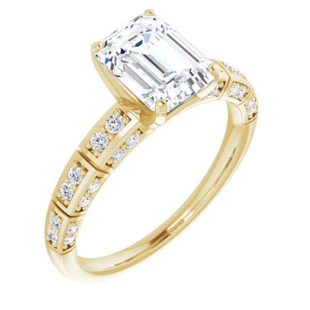 CZ Engagement Ring Radiant Cut w/ 3-sided, Segmented Shared Prong Band ...