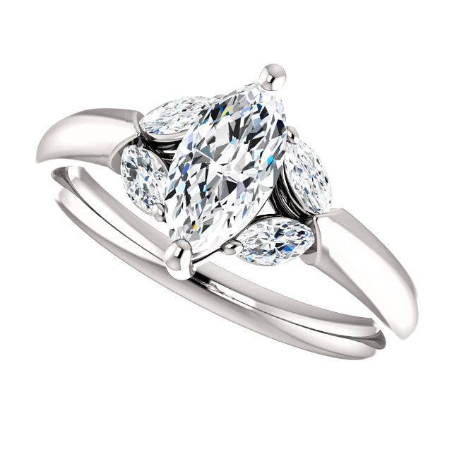 Cubic Zirconia Engagement Ring- The Leeanne (Customizable 5-stone Design with Marquise Cut Center and Marquise Accents)