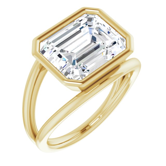 10K Yellow Gold Customizable Bezel-set Emerald/Radiant Cut Style with Wide Tapered Split Band