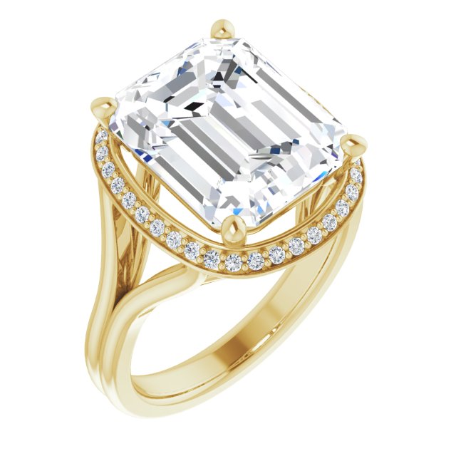 10K Yellow Gold Customizable Cathedral-set Emerald/Radiant Cut Design with Split-band & Halo Accents