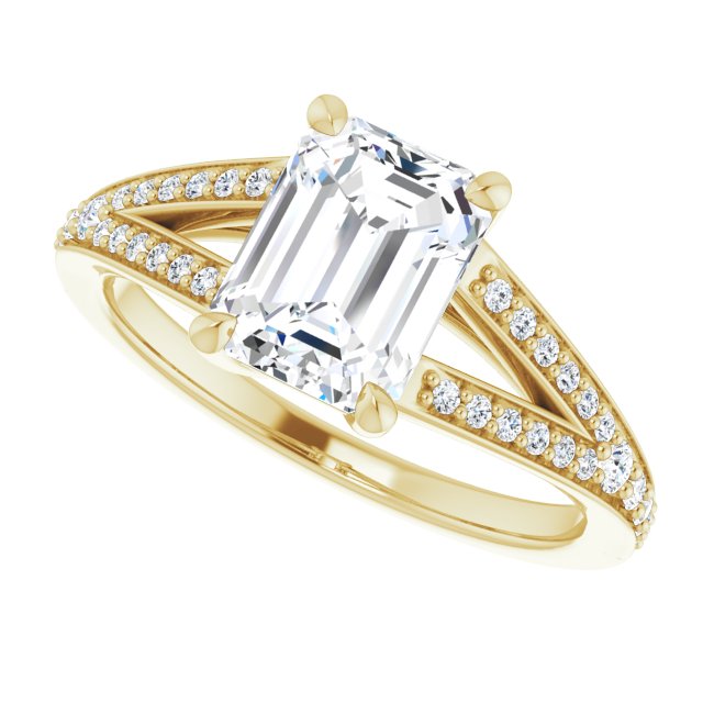 Cubic Zirconia Engagement Ring- The Gaurika (Customizable Emerald Cut Center with Thin Split-Shared Prong Band)